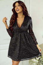 Elegant Black Glitter Dress with Stylish Mesh Overlay