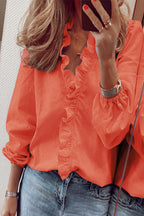 Ruffled Long Sleeve V-Neck Blouse