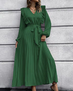 Elegant Pleated V-Neck Maxi Dress - Ideal for Every Occasion
