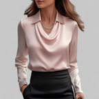 Rose | Women’s Draped Neck Long Sleeve Satin Blouses