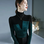 Stylish Velvet Patchwork Turtleneck Knit