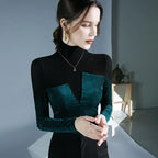 Stylish Velvet Patchwork Turtleneck Knit