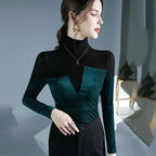Stylish Velvet Patchwork Turtleneck Knit