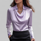Rose | Women’s Draped Neck Long Sleeve Satin Blouses