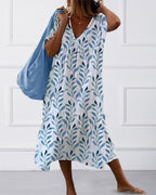 Leaf Print Flowy Midi Dress