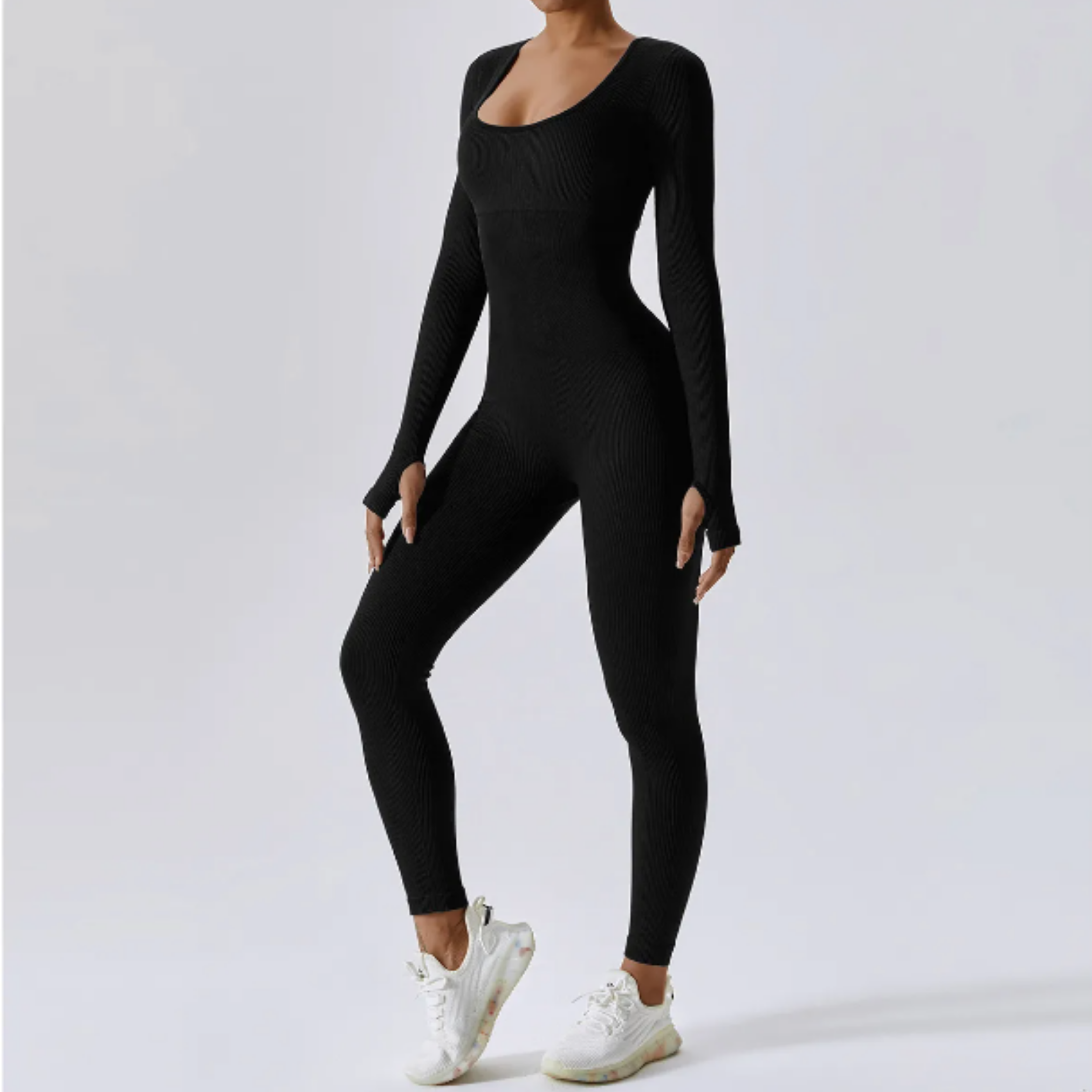 Solid Long Sleeve Active Bodysuit