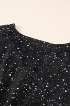 Elegant Black Glitter Dress with Stylish Mesh Overlay