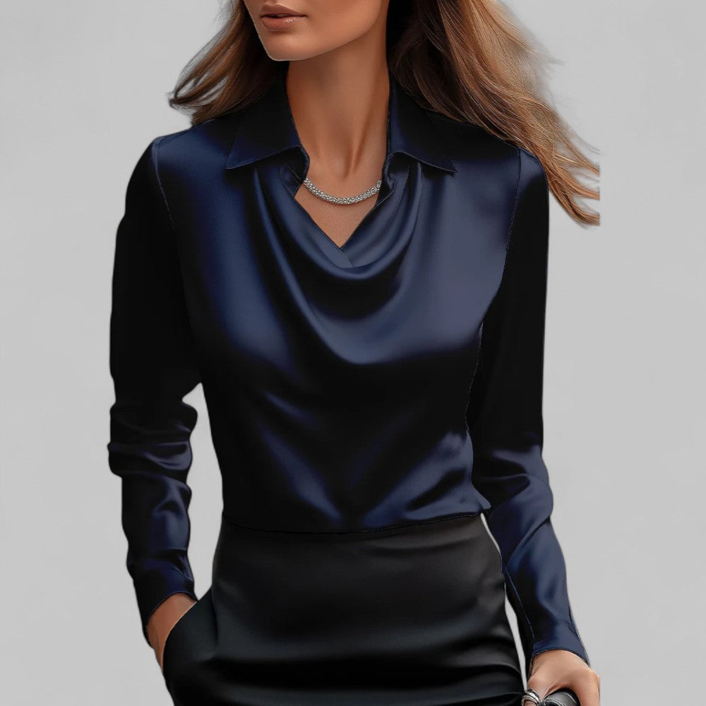 Rose | Women’s Draped Neck Long Sleeve Satin Blouses