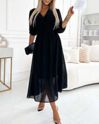 Solid Color Dress with Heart-Shaped Neckline