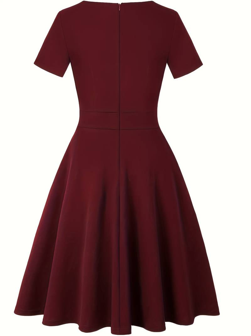 Elegant Blue Dress with Lace Details and Tailored Waist