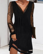 Sparkling Glitter Sleeve Deep V-Neck Party Dress