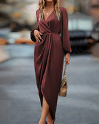 Gracia - Stylish V-Neck Dress with Sophisticated Lantern Sleeves