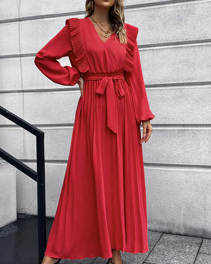 Elegant Pleated V-Neck Maxi Dress - Ideal for Every Occasion