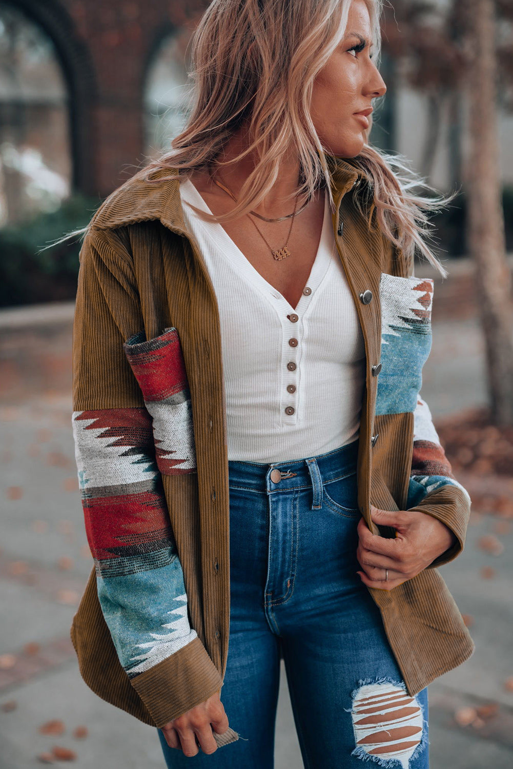 Aztec-Patterned Corduroy Jacket