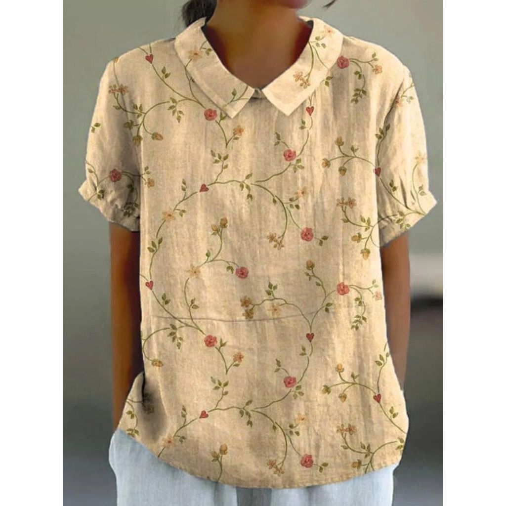 Charming Floral Cotton Blouse with a Pastoral Touch