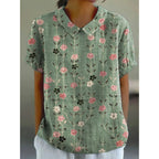 Charming Floral Cotton Blouse with a Pastoral Touch