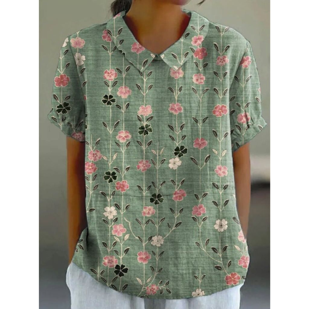 Charming Floral Cotton Blouse with a Pastoral Touch