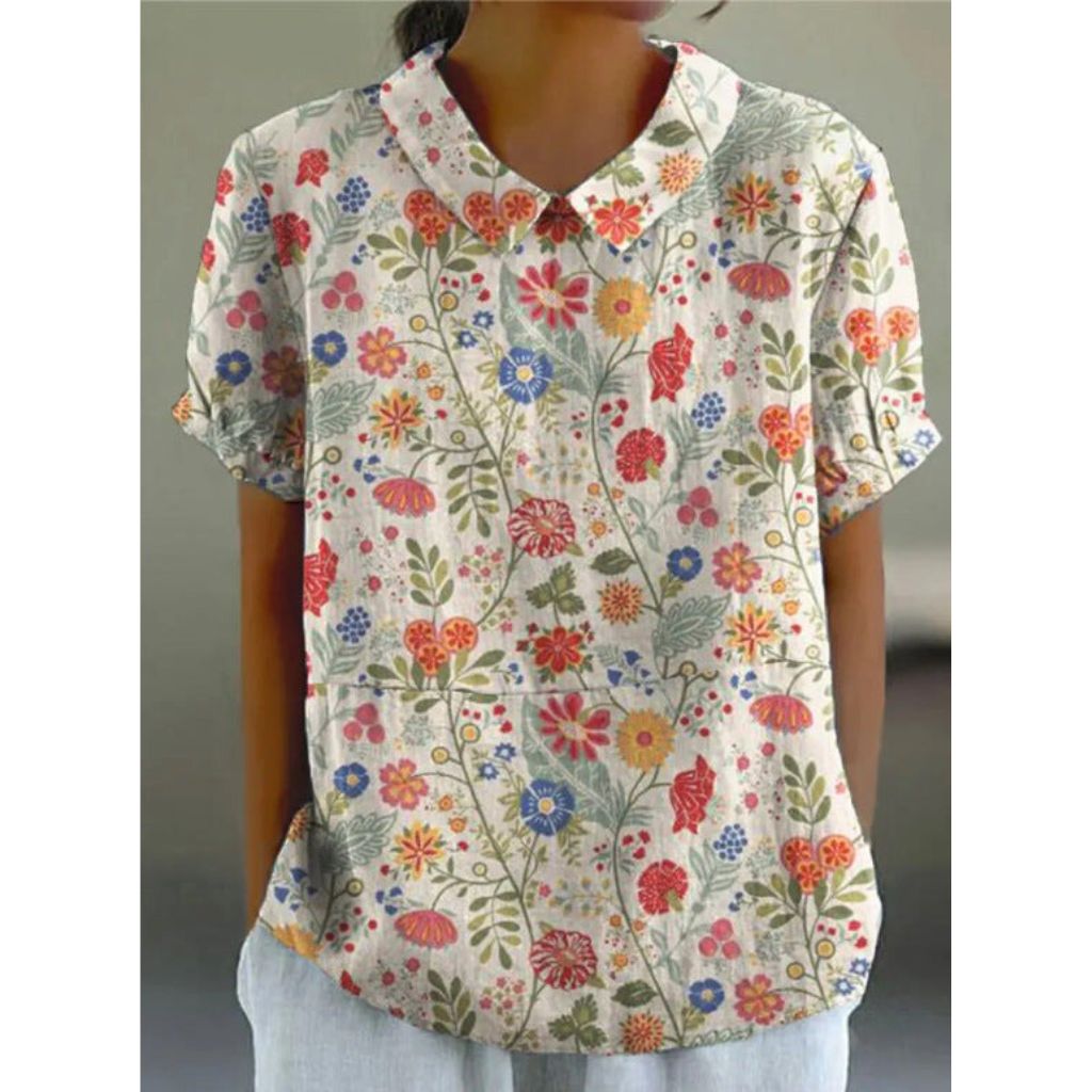 Charming Floral Cotton Blouse with a Pastoral Touch