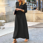 Stylish V-Neck Maxi Dress with Elbow-Length Sleeves for Summer