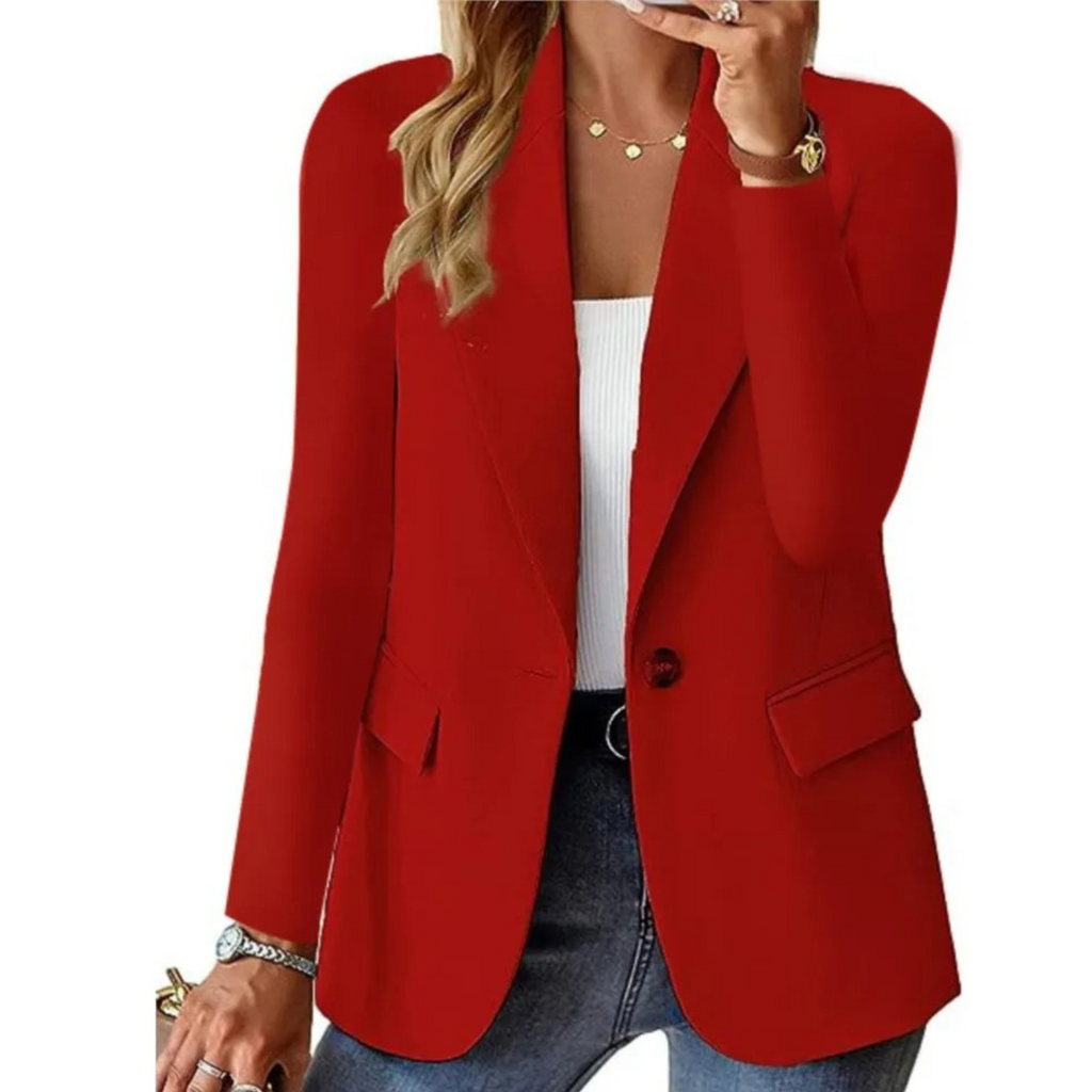 Women's Blazer with Button Closure and Functional Pockets
