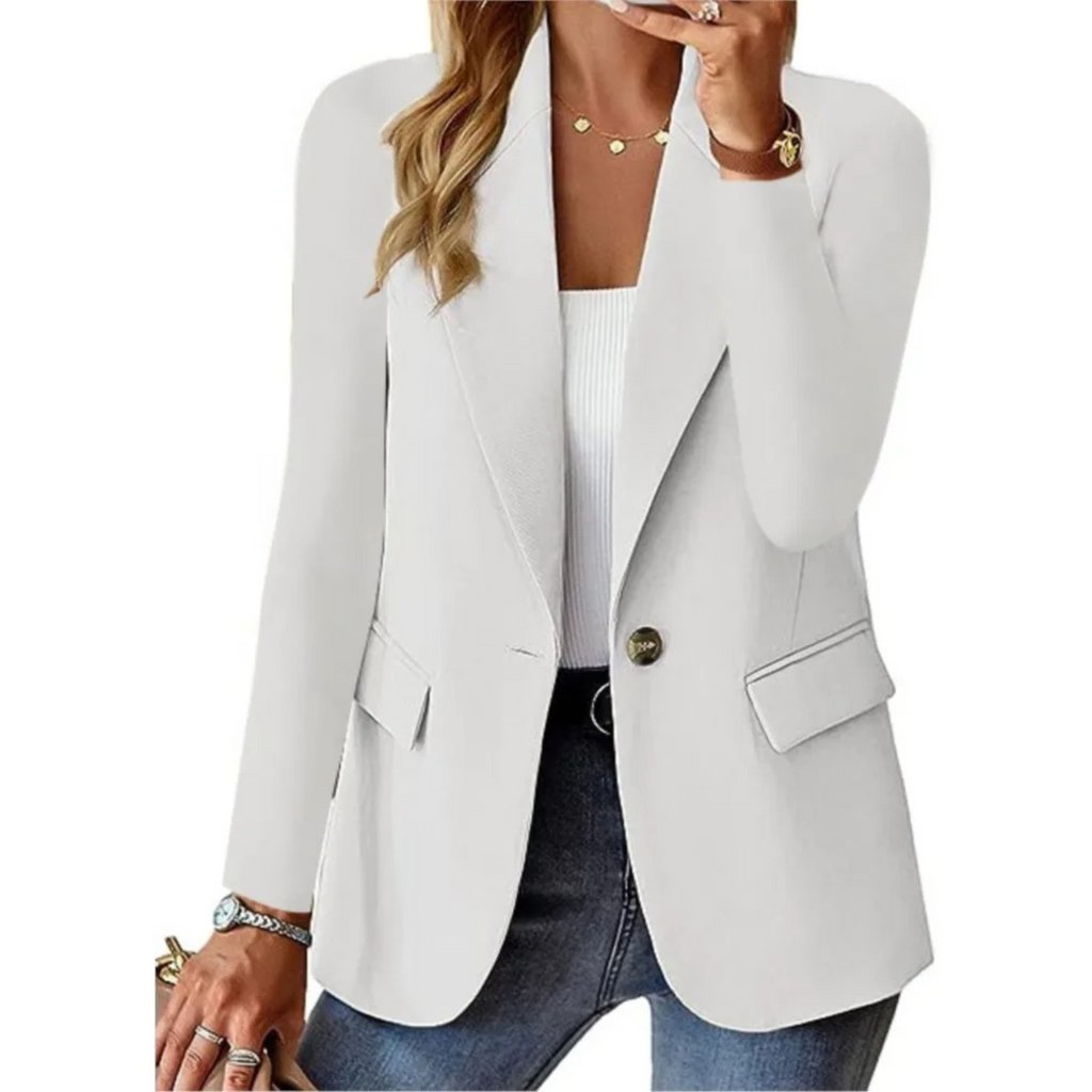 Women's Blazer with Button Closure and Functional Pockets