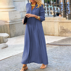 Stylish V-Neck Maxi Dress with Elbow-Length Sleeves for Summer