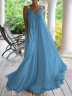 Chloë - Women's Summer Sleeveless V-Neck Boho Maxi Dress, Solid Color, Relaxed Fit