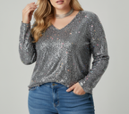 Chic V-Neck Shimmer Blouse for Women | Plus Size Options Available