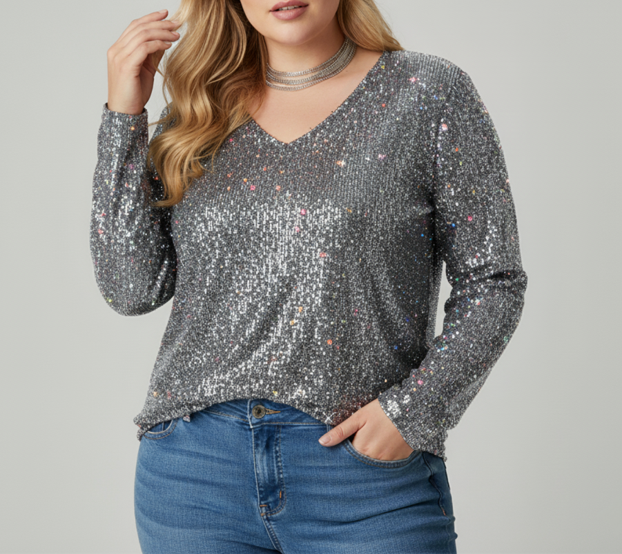 Chic V-Neck Shimmer Blouse for Women | Plus Size Options Available