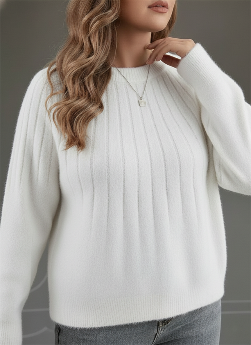 Comfortable Plus Size Women's Ribbed Knit Sweater