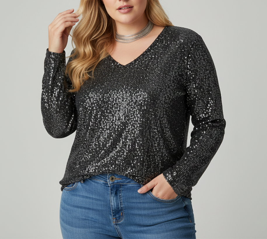 Chic V-Neck Shimmer Blouse for Women | Plus Size Options Available