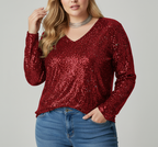 Chic V-Neck Shimmer Blouse for Women | Plus Size Options Available