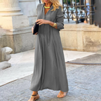 Stylish V-Neck Maxi Dress with Elbow-Length Sleeves for Summer