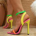 Eye-Catching High-Heel Sandals with Bold Neon Straps