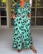 Women's Leopard Print V-Neck Dress Ensemble