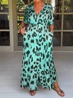 Women's Leopard Print V-Neck Dress Ensemble