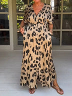 Women's Leopard Print V-Neck Dress Ensemble