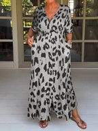 Women's Leopard Print V-Neck Dress Ensemble