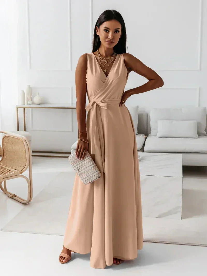 Solid V-Neck Maxi Dress for Women