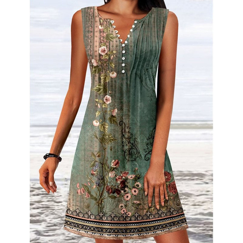 Chic Floral V-Neck Mini Swim Dress