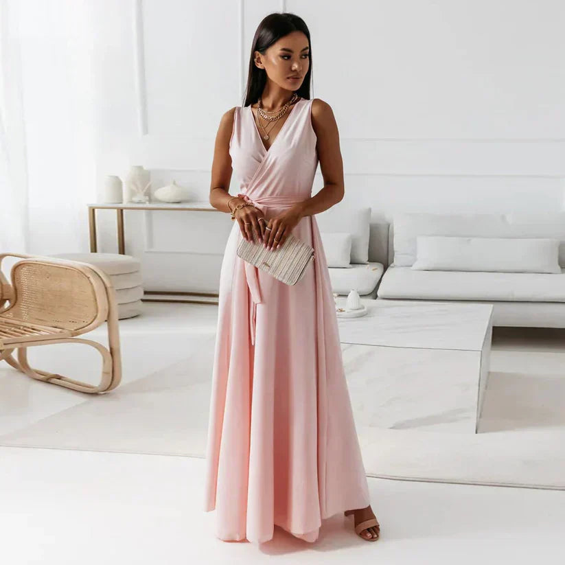 Solid V-Neck Maxi Dress for Women