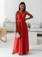 Solid V-Neck Maxi Dress for Women