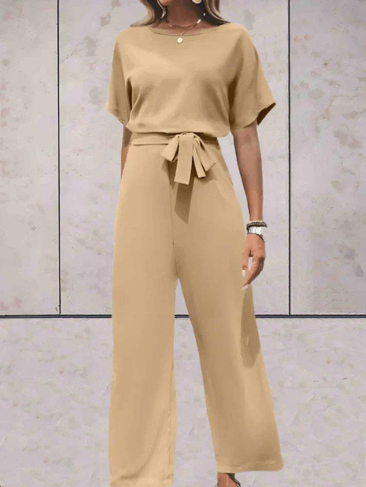 Casual Short Sleeve Solid Jumpsuit with Relaxed Fit