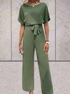 Casual Short Sleeve Solid Jumpsuit with Relaxed Fit