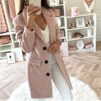 Women's Double-Breasted Wool Coat with Notched Collar