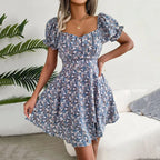 Square Neck Floral Puff Sleeve Dress