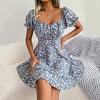 Square Neck Floral Puff Sleeve Dress