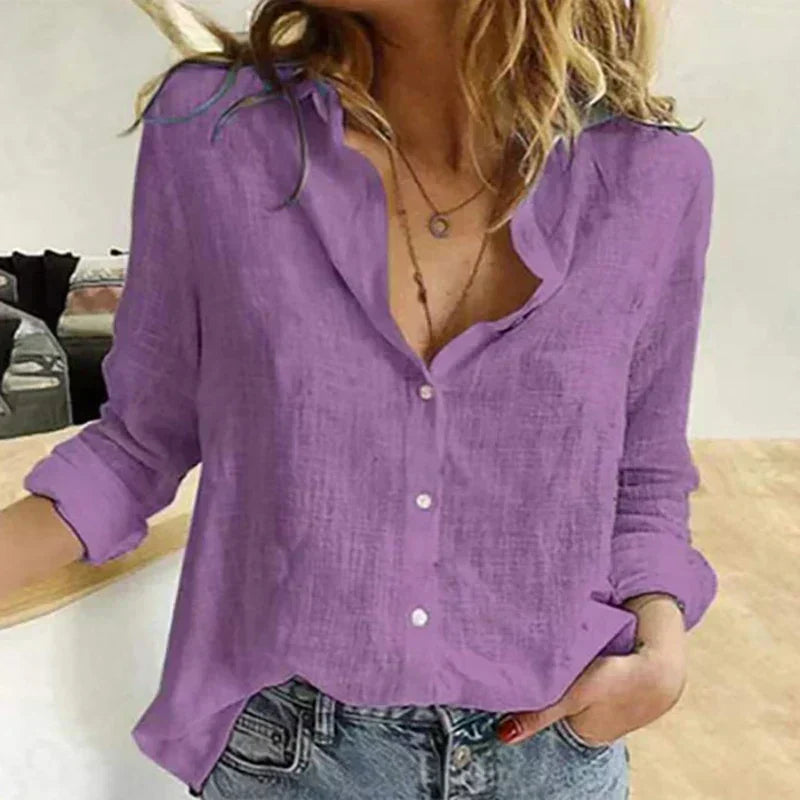 Stylish Long-Sleeve Cotton Blouse for Women