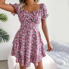 Square Neck Floral Puff Sleeve Dress