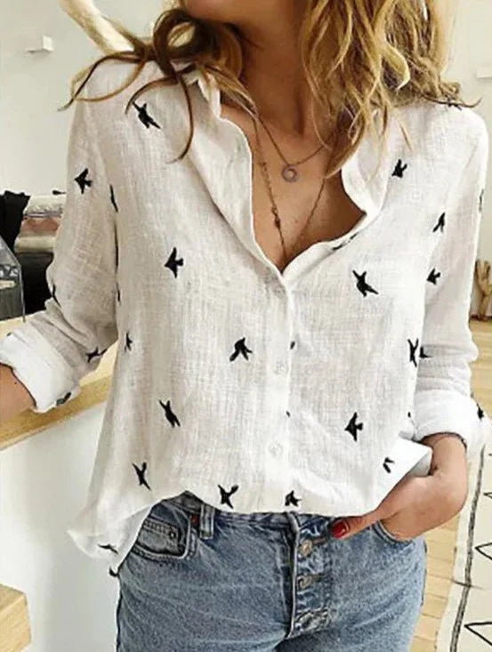 Stylish Long-Sleeve Cotton Blouse for Women